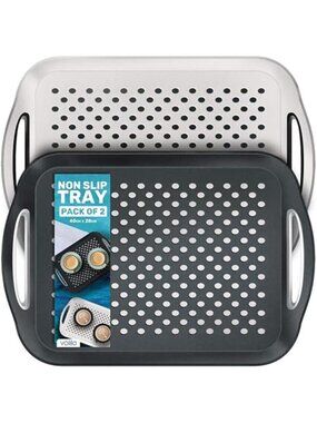 Serving Tray Non Slip Food Tray Dinner Tray Plastic Black White 2 Pack Large